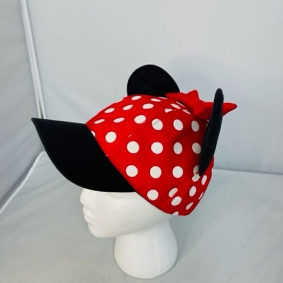 Disney Minnie Mouse Polka Dot Baseball Hat Cap Bow W/ Ears Red Black White Youth - Picture 4 of 7